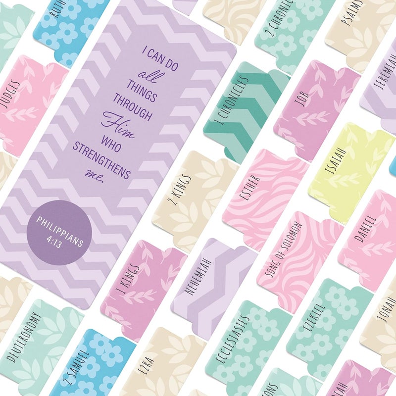 OFFILICIOUS Kawaii Bible Book Tabs – 100 Soft-Touch, Laminated Protestant & Catholic Bible Tabs – Bible Accessories – Durable Tabs for Bible – Bible Tabs Large Print – Pink Bible Tabs for Women - Image 1